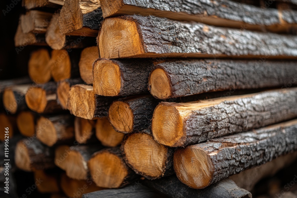 Stacked wooden logs ready for use in construction and firewood storage at a rural location Stacked wooden logs ready for use in construction and firewood storage at a rural location