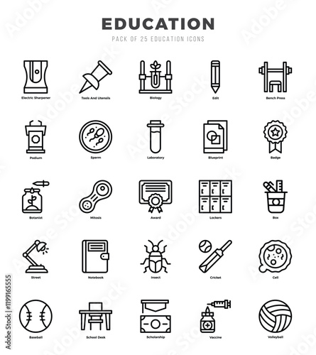 Education Lineal icons collection. 25 icon set. Vector illustration.