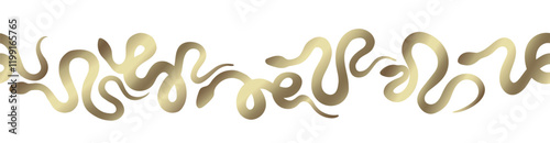 Golden snakes set seamless border isolated on white background. Header for letters, websites, mailing lists. Symbol snake of 2025 year. Simple golden contour drawing photo