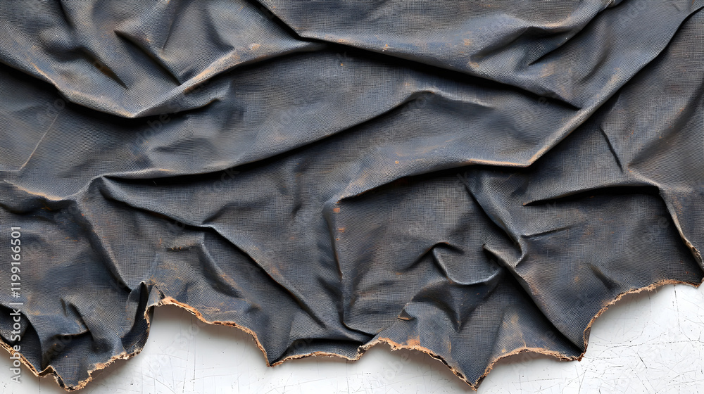 Obraz premium Crumpled black fabric with textured surface and frayed edges