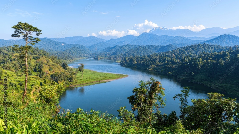 Naklejka premium Serene River Valley Landscape