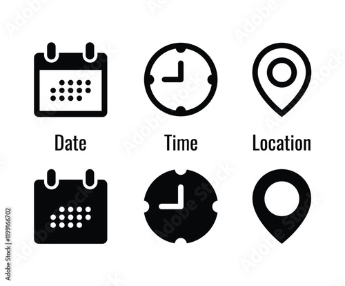 Calendar, Time and Location Business icon set