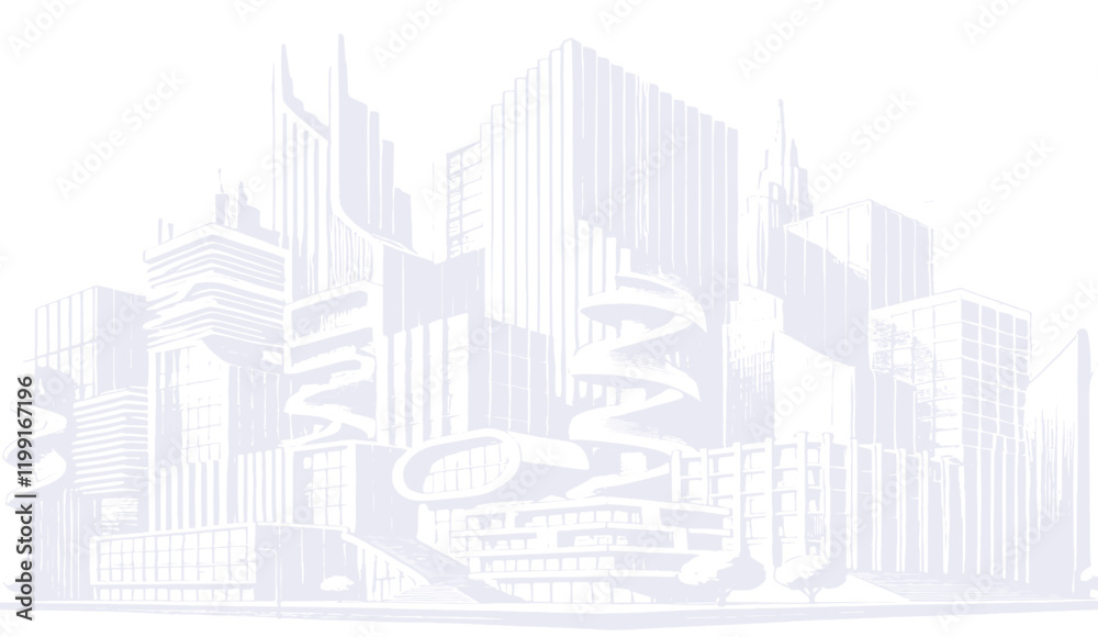 A Faint Sketch of a Futuristic Cityscape with Spiraling Architecture and Tall Buildings, Rendered in a Light, Almost Ghostly, Palette of Soft Gray on White Background, A Faint Sketch of a Futuristic Cityscape with Spiraling Architecture and Tall Buildings, Rendered in a Light, Almost Ghostly, Palette of Soft Gray on White Background,