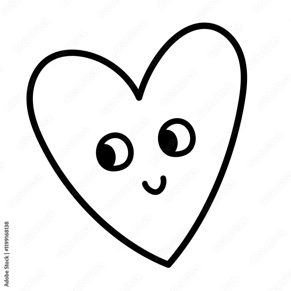 Cute heart character in outline isolated in white background. Great for Valentine's Day and Love coloring pages or prints. Vector illustration Cute heart character in outline isolated in white background. Great for Valentine's Day and Love coloring pages or prints. Vector illustration
