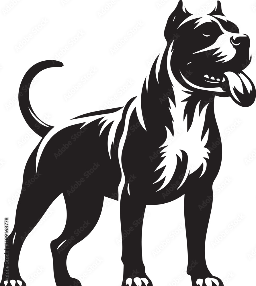 Obraz premium Pitbull dog vector illustration in black and white