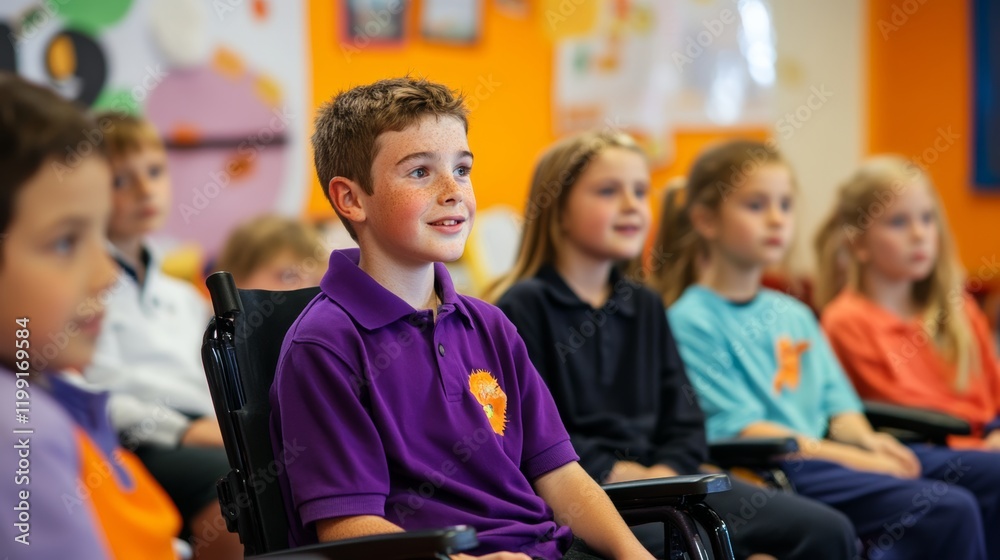 Obraz premium A vibrant school event where children are introduced to disability awareness through interactive activities,