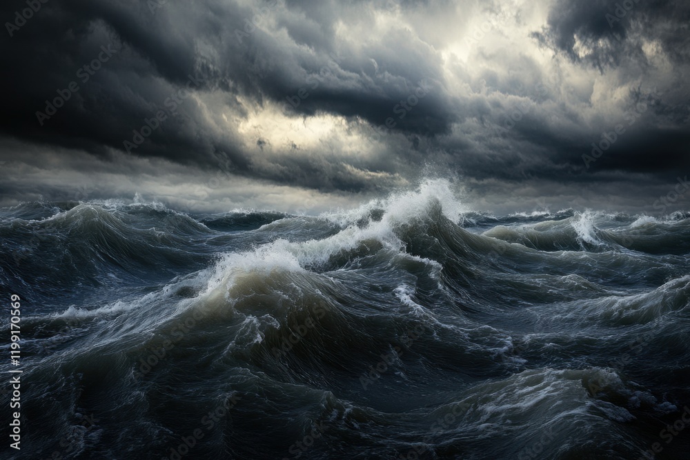 Fototapeta premium Stormy sea waves crash against towering heights coastal environment artful imagery dramatic viewpoint capturing nature's raw power