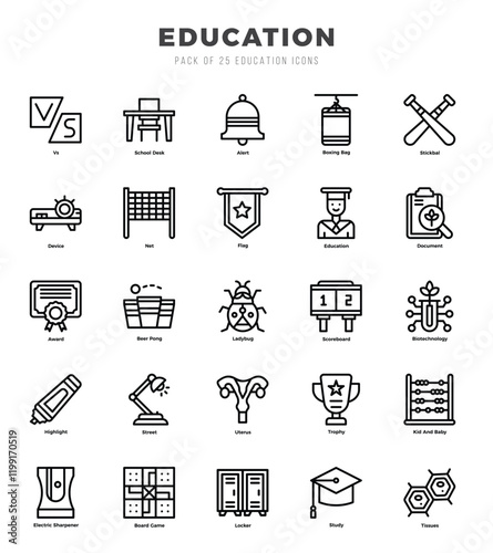 Vector icons set of Education. Lineal style Icons.