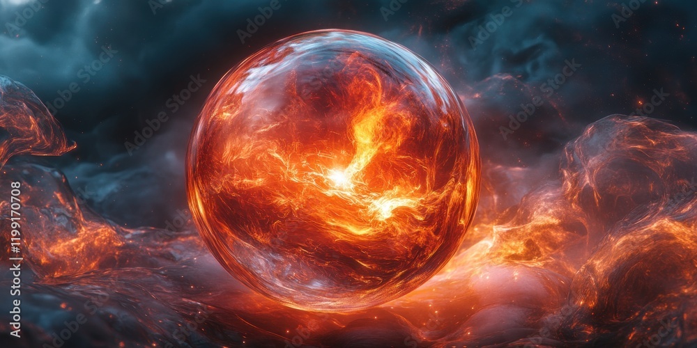 Fiery Orb in a Nebula: A Digital Art Masterpiece Fiery Orb in a Nebula: A Digital Art Masterpiece