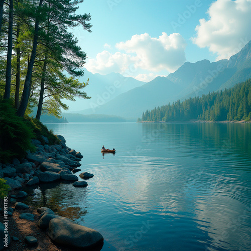 lake, mountain, landscape, water, sky, nature, forest, view, snow, reflection, mountains, canada, park, clouds, glacier, travel, scenery, summer, scenic, tree, national, green, rocky, outdoors, rockie photo