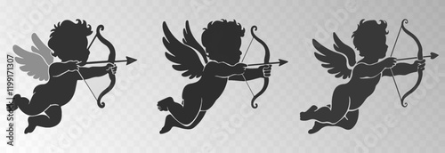 Set of vector angel with an arrow of love. Arrow of love png. Love angel png. Cupid, Cherub. Angel for Valentine's Day. Isolated background. Vector image.