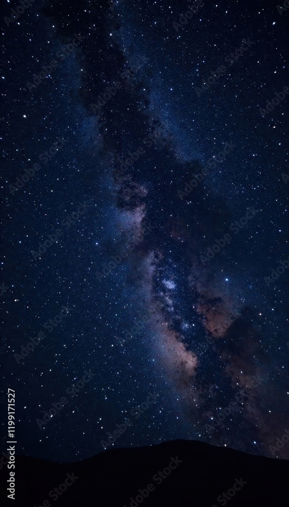 Fototapeta premium Dark, inky black canvas scattered with countless shimmering stars , outer space, astrophotography, background