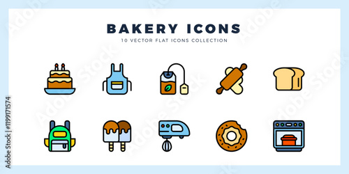 10 Bakery Lineal Color icons pack. vector illustration.