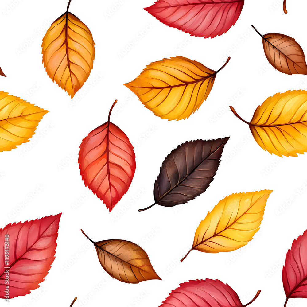 Obraz premium Colorful autumn leaves scattered on white background create vibrant pattern