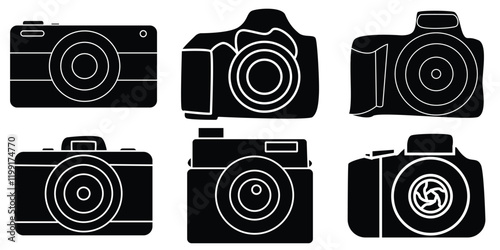 Photo camera icon set. Vector camera photography icon in flat style.