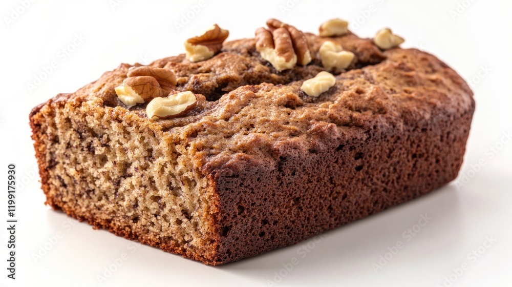 Moist banana bread topped with crunchy nuts, showcasing deliciou Moist banana bread topped with crunchy nuts, showcasing deliciou