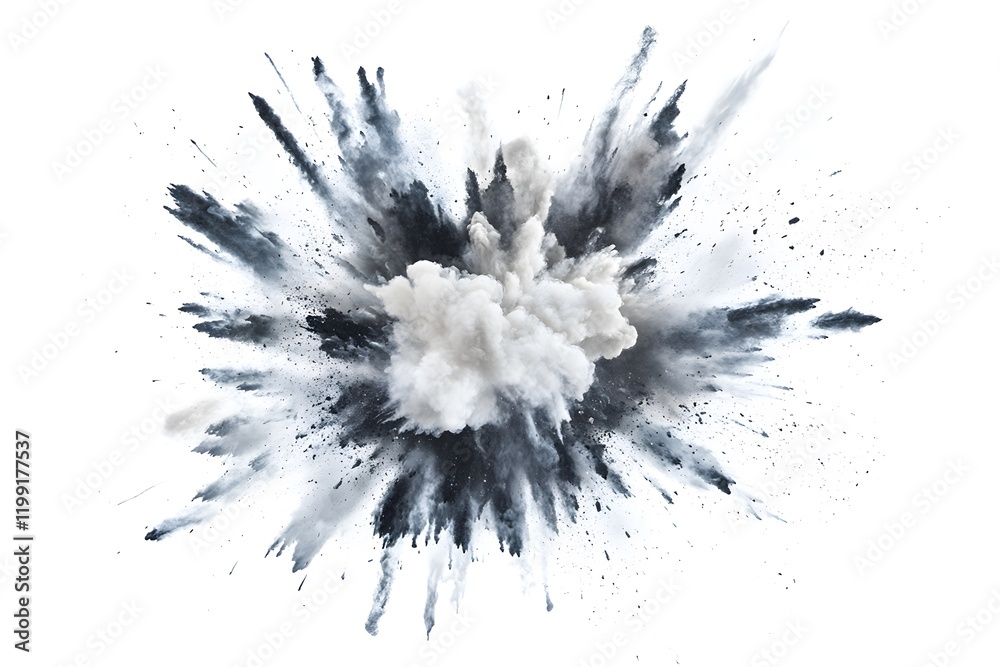 Grayscale Powder Explosion with White Background