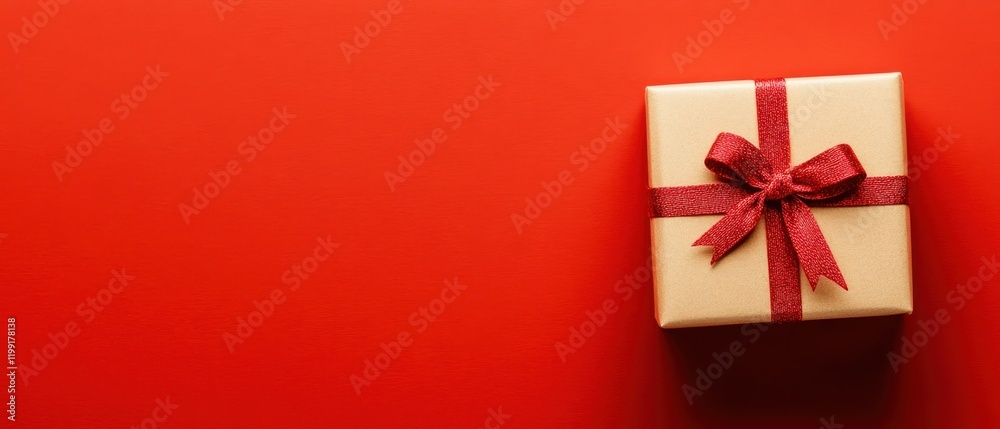 A charming gift adorned with pristine white wrapping and a striking red ribbon, perfect for expressing love this Valentine's Day. A charming gift adorned with pristine white wrapping and a striking red ribbon, perfect for expressing love this Valentine's Day.