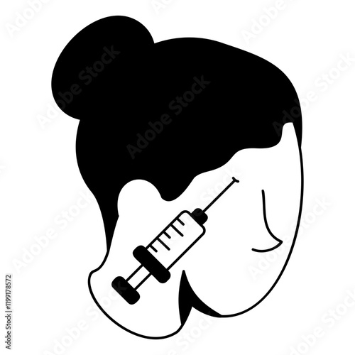 Botox for a slimmer jawline isometric vector icon, beauty and personal care symbol, cosmetic dermatology sign, body aesthetics stock illustration, Botulinum toxin being injected in the human face 