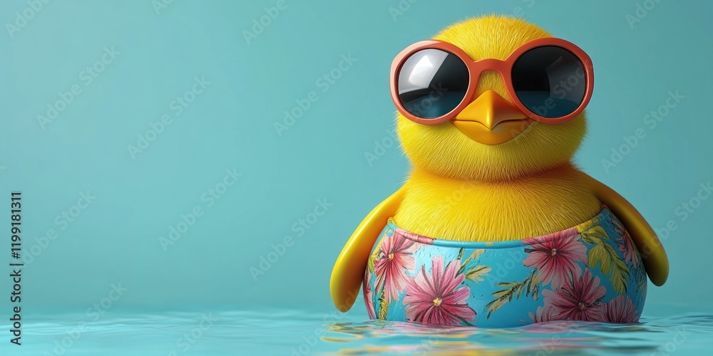 Fototapeta premium Adorable Chick in Summer Swimwear: A Fun 3D Render