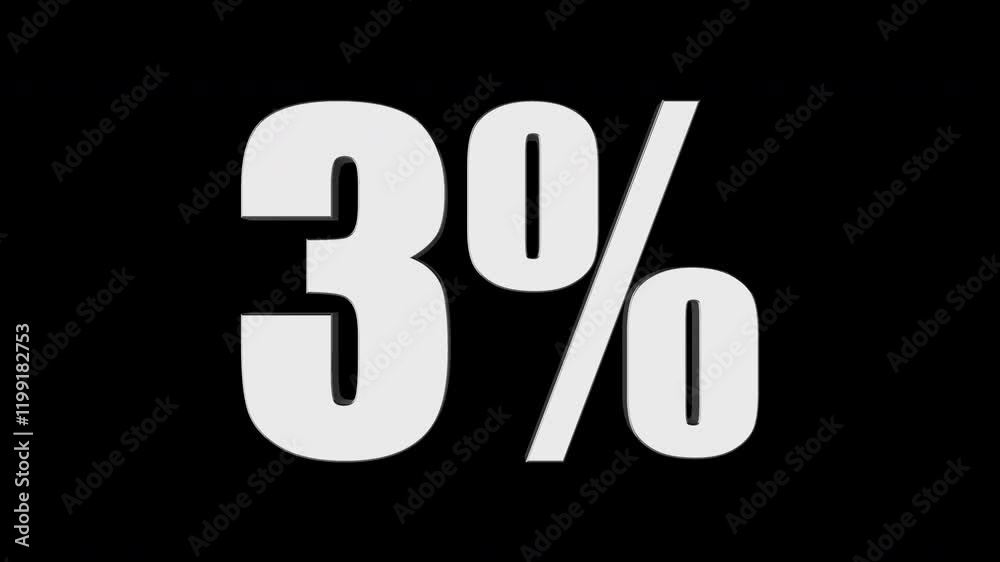 3% symbol 3d animation seamless loop. 4K