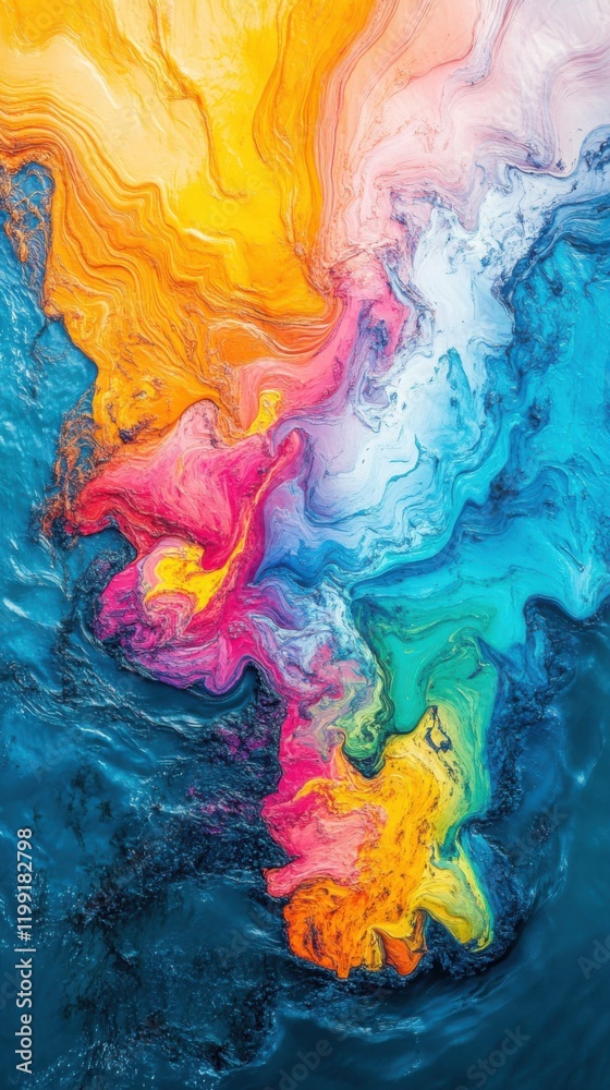 Obraz premium Oil spill creates vibrant rainbow sheen on ocean surface under bright natural light
