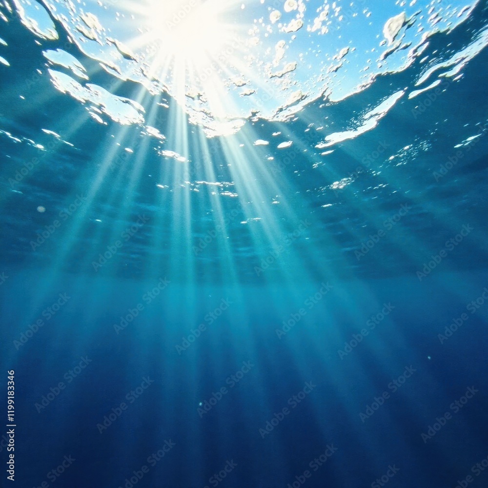 Fototapeta premium Deep blue ocean surface, sunlight filtering through, pelagic, sunbeam