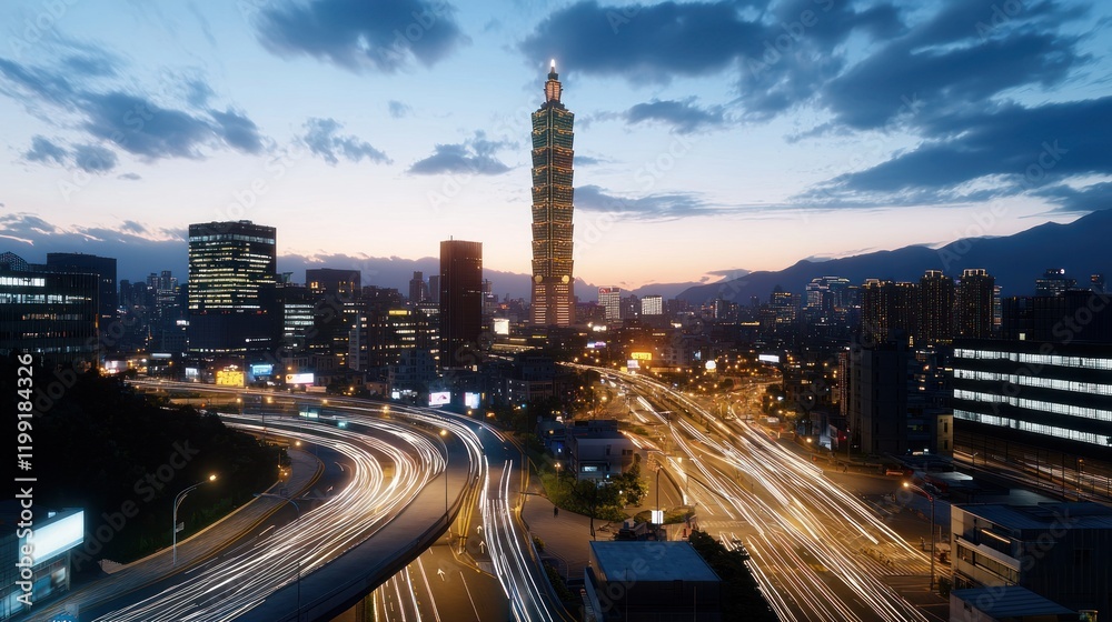 Fototapeta premium Night City Lights and Traffic