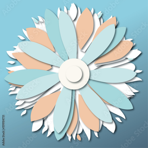 The graphic depicts a stylized flower with a strong emphasis on geometric shapes and a calming color palette.