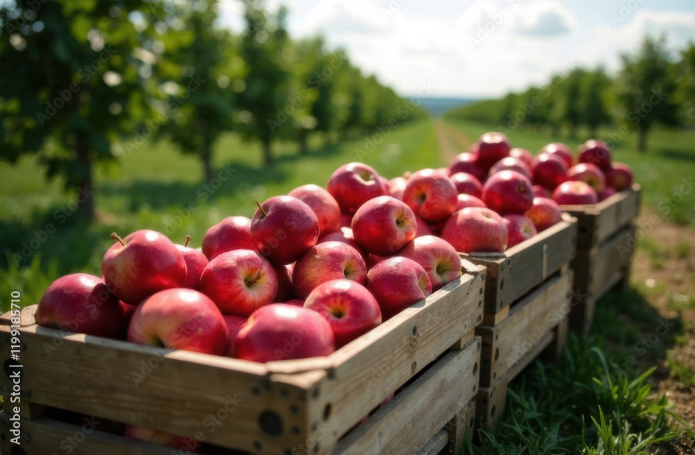 fresh harvest of ripe red apples in a wooden box fresh harvest of ripe red apples in a wooden box