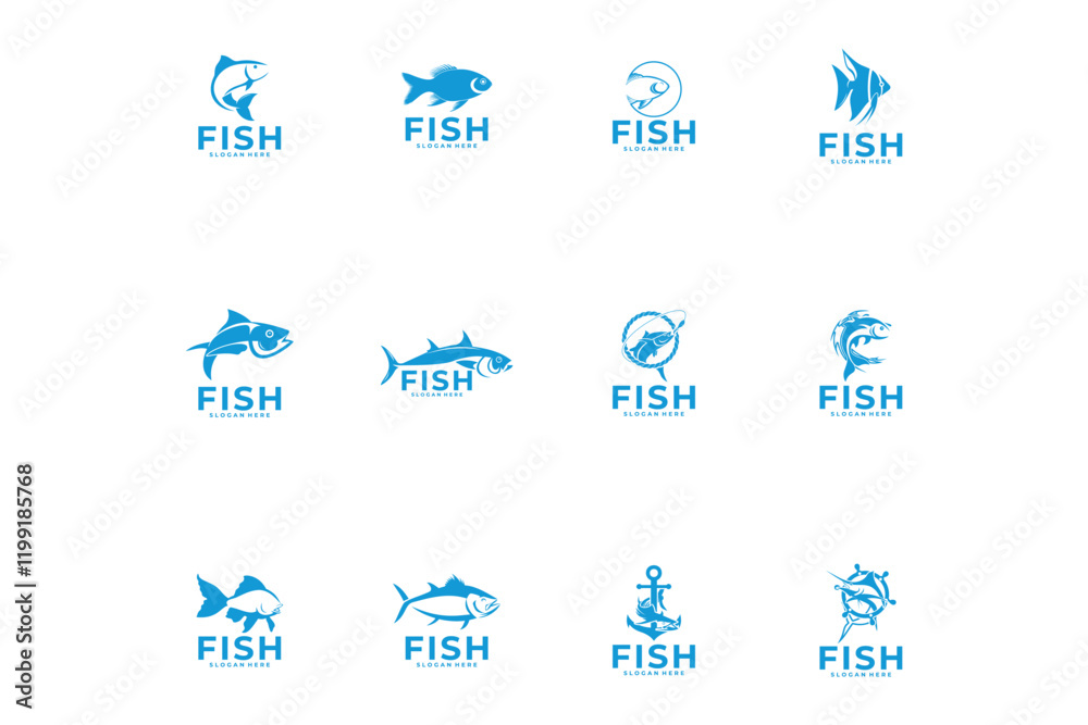 Fototapeta premium Set of Fish logo vector template. Fish and hook logo design inspiration