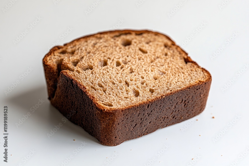 Freshly baked brown bread slice showcasing rich texture and invi Freshly baked brown bread slice showcasing rich texture and invi