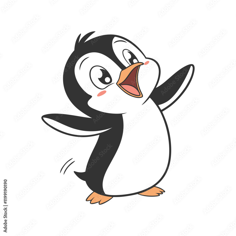 Naklejka premium Hand Drawing Cartoon Cute Penguin Illustration in flat style