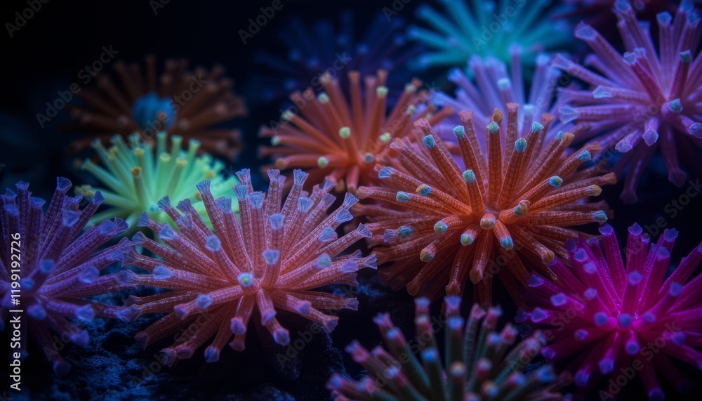 Vibrant coral reef anemones in underwater view Vibrant coral reef anemones in underwater view