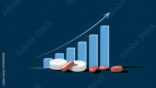 A few supplement tablets with a clear rising graph, illustrating the increasing healthcare costs. 