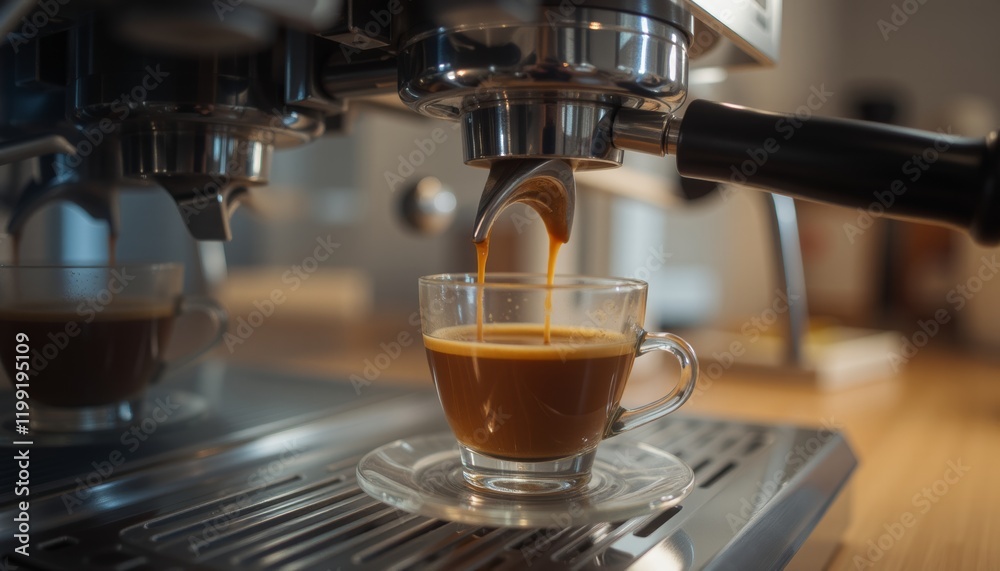 Fresh espresso pouring from coffee machine Fresh espresso pouring from coffee machine