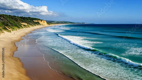 Stunning beach view at Guvvos Beach along the Great Ocean Road in Australia on a clear day, Australia beach on Great Ocean Road Guvvos beach surfers paradise photo