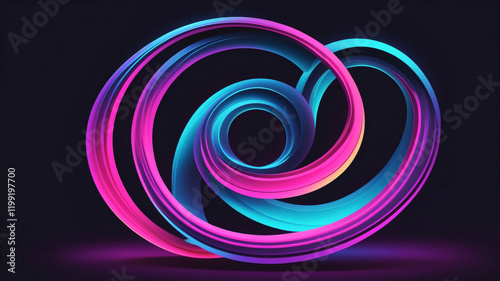 Dynamic 3D spiral ribbon in neon pink and blue colors creates modern abstract design perfect for technology and creative branding photo