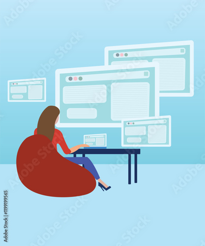 Vector of a businesswoman working from home using modern technology to network