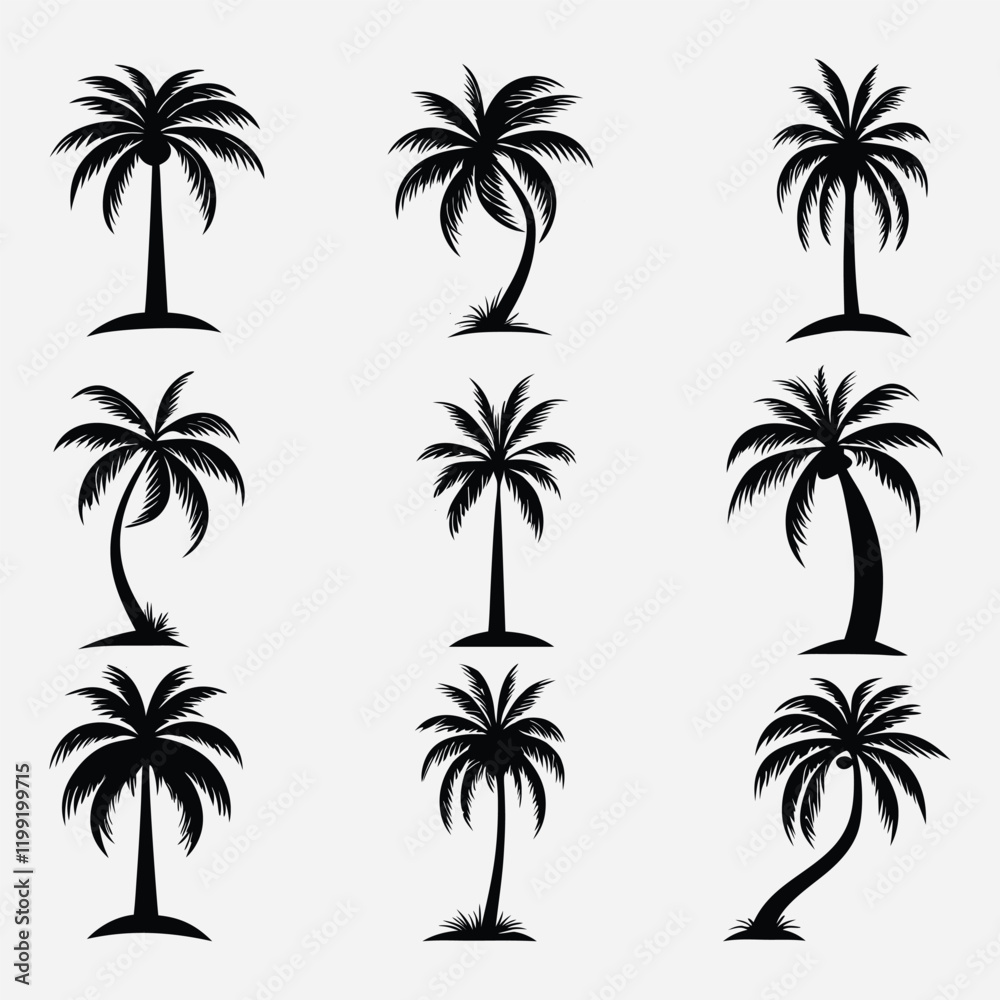 Palm Silhouttes, Coconut tree silhouettes Bundle and Set of palm tree silhouettes Palm Silhouttes, Coconut tree silhouettes Bundle and Set of palm tree silhouettes