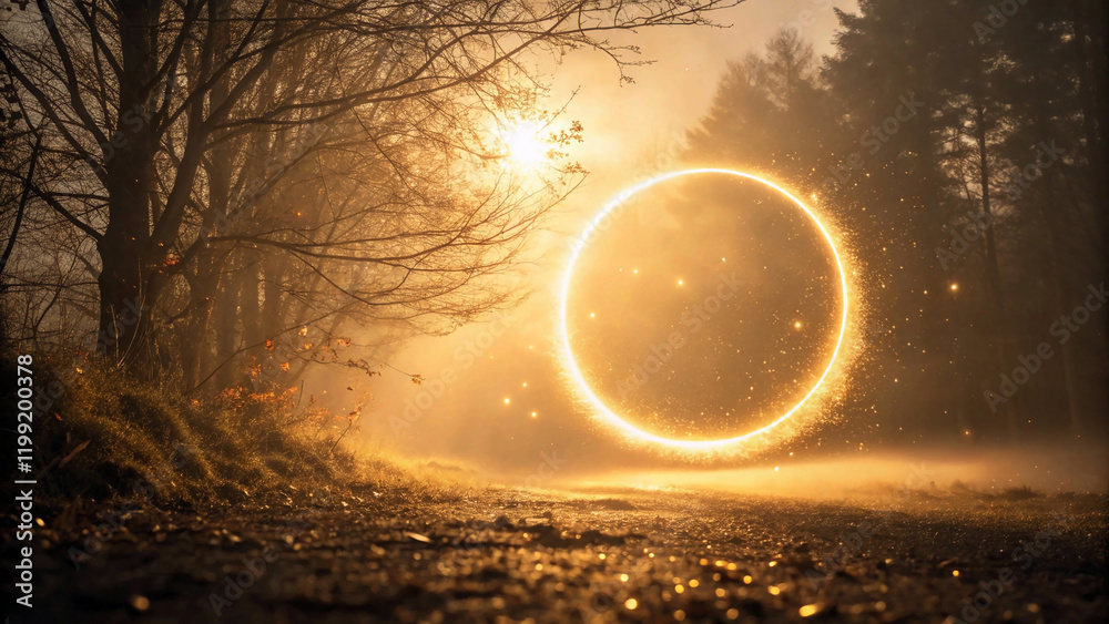 Obraz premium Abstract golden light circle effect,glow, background