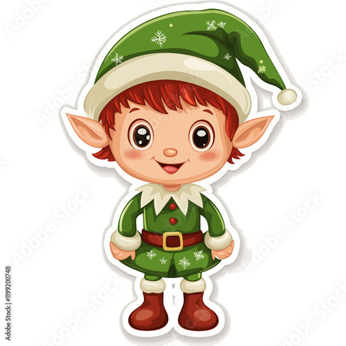 Sticker vector image, a cute Christmas elf on a pure white background