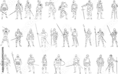knights set sketch, outline vector