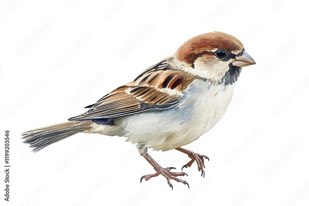 Fototapeta premium A cheerful brown bird with a yellow beak perched, likely in spring. The focus is on the finch's feathers and expression.