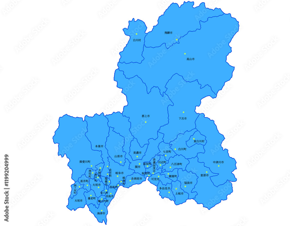 Fototapeta premium 岐阜県 地図 ブルー 斑点 イラスト