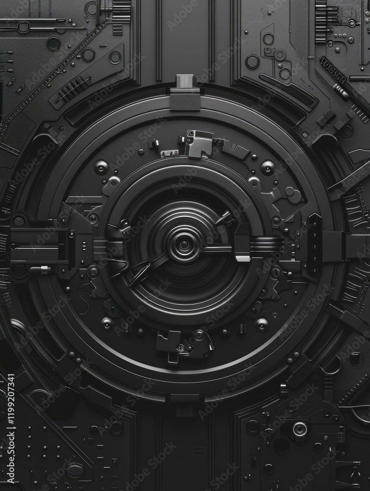 Obraz premium Circular security lock with digital interface and complex mechanism.
