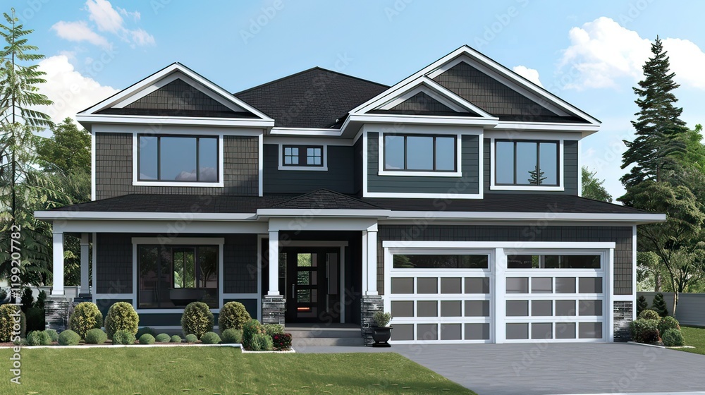 An architectural illustration of a modern home with detailed blueprints. An architectural illustration of a modern home with detailed blueprints.