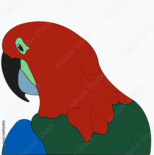 The profile of a parrot's head is drawn in close-up.