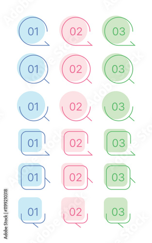 A set of line icons in the shape of decoration, banner, frame, tag, point, speech bubble and arrow in a minimal and simple style. Design template source for editorial design, business, events, etc.