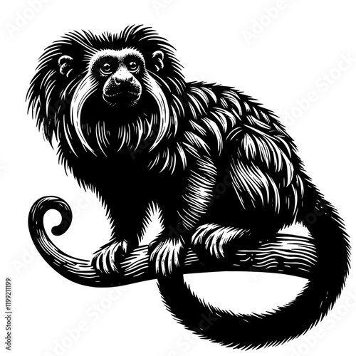 illustration of Saguinus oedipus, silhouette of Tamarin